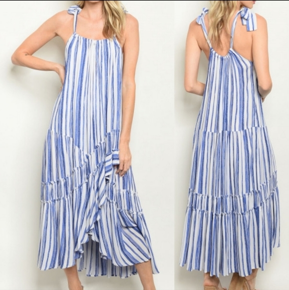 STORIA blue Ocean Waves Striped Relaxed Fit Maxi Dress with adjustable straps 🦋 - Picture 8 of 8